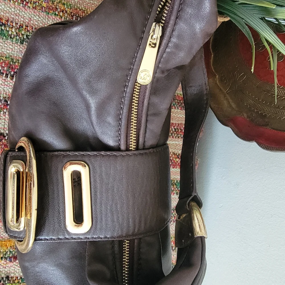 Michael Kors Baguette Hobo Bag Brown Leather Rare Purse